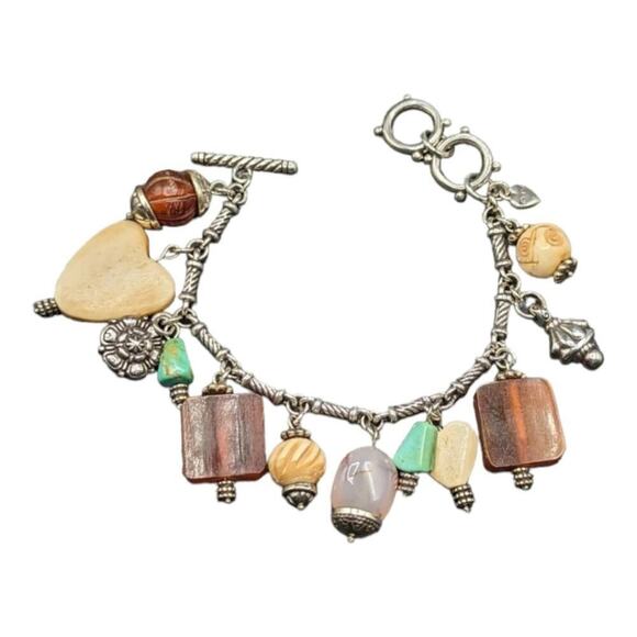 BRIGHTON NATURAL ELEMENTS Heart‎ Multi Beads Charms Chunky Toggle Bracelet - Picture 9 of 11